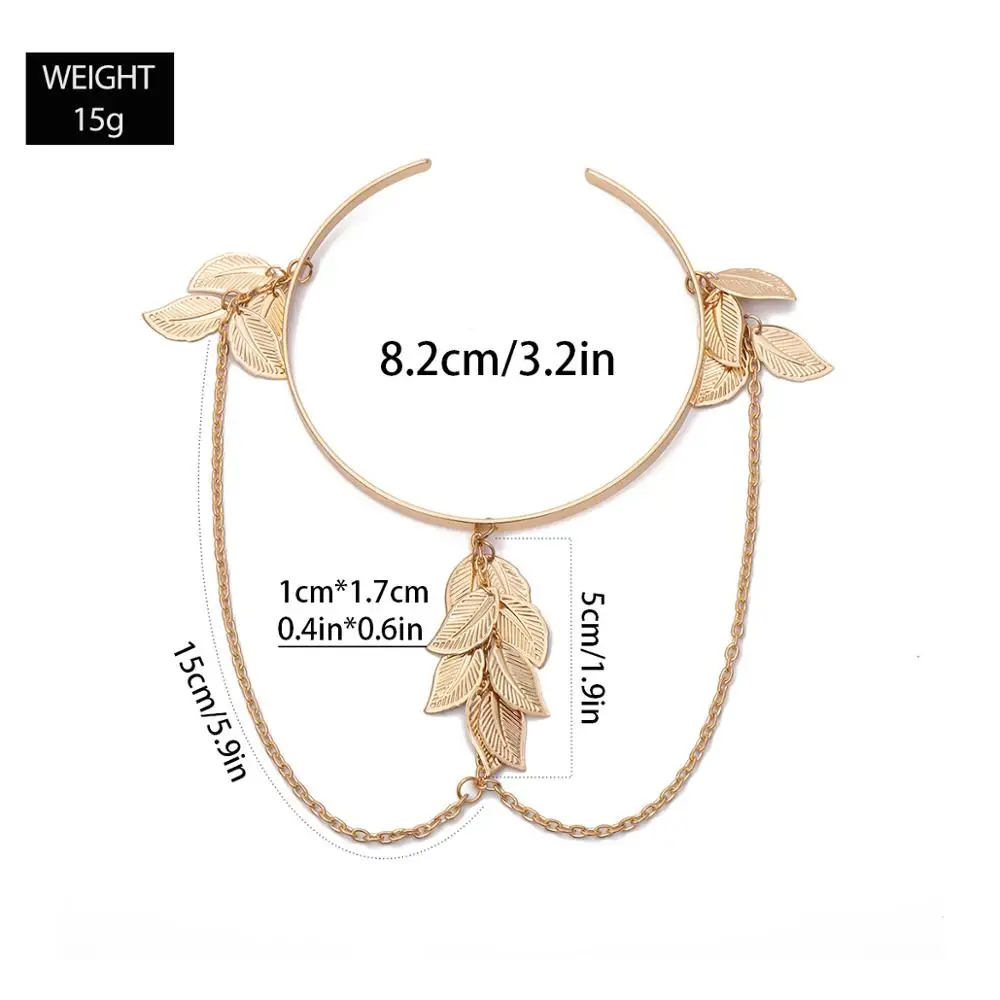 PuRui Bohemian Leaf Charm Upper Arm Bracelet Metal Leaves Tassel Pendants Arm Cuff Bangle Bracelets for Women Fashion Jewelry