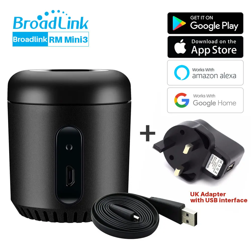 Broadlink RM Mini 3 ИК пульт дистанционного управления Лер умный дом автоматизация умный дом приложение управление Совместимо с Alexa Google Assistant - Комплект: RM Mini3 And UK Plug