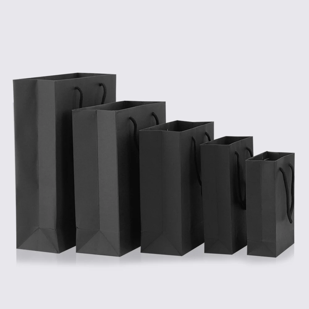 10pcs / black paper bag gift Festival wrapping paper bag kraft paper party gift bag support custom 1 color simple logo