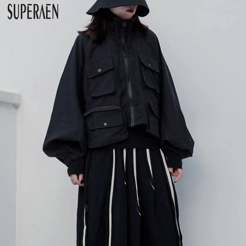 SuperAen Europe New Autumn Women's Jacket Long-sleeved Cotton Casual Ladies Jackets Pocket Stand Collar Women Clothing