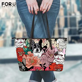 

FORUDESIGNS Cartoon English Bulldog Schnauzers Pattern Luxury Designer Handbag Woman Shoulder Tote Beach Bag Women Shopping Bags