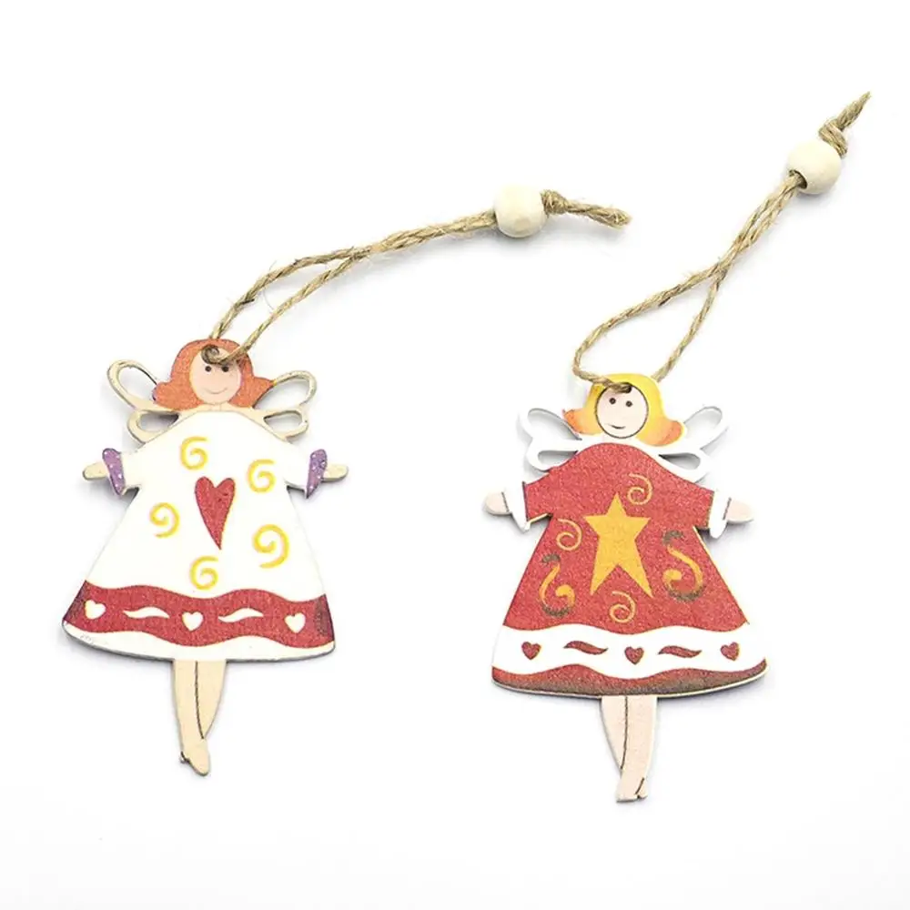C Christmas Decorations Wooden Hemp Rope Angel Pendant Creative Double-Sided Painted Christmas Tree Closet Small Pendant - Цвет: C