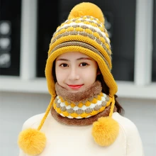 Зимние бархатные шапки из двух частей женские 3 волосяные вязаные нагрудники теплая шапка бини женский ветрозащитный шерстяной берет для верховой езды