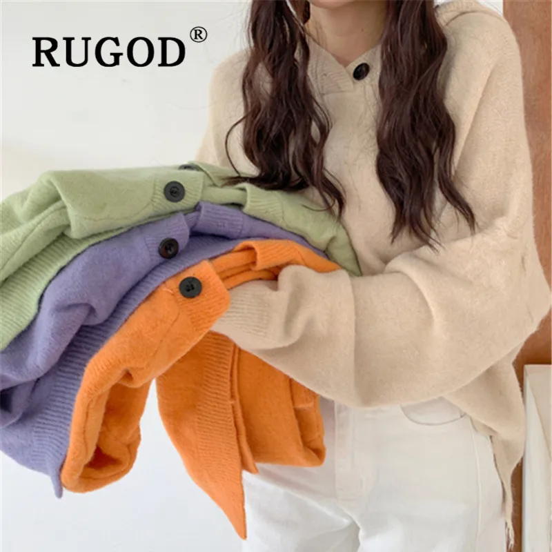 RUGOD, женская одежда ярких цветов, худи с длинным рукавом, Свободный вязаный свитер, корейский стиль, модный теплый топ с капюшоном