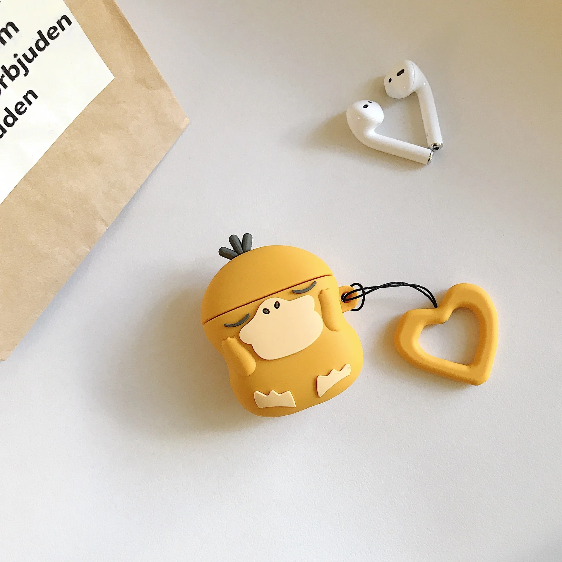 Силиконовый чехол для AirPods, милый защитный чехол, чехол для наушников с Bluetooth для Apple Airpods2, аксессуары с кольцом на ремешке, Psyduck