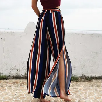 

Striped loose wide-leg pants casual harajuku gothic hip hop party high waist pants plus size bottoms sexy slit trousers