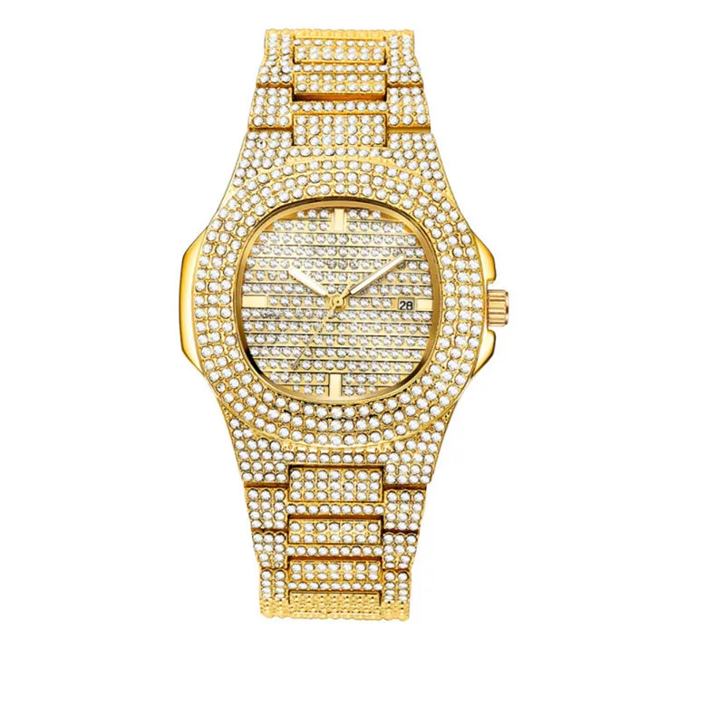 Мужские часы s Топ бренд класса люкс Iced Out Bling AAA часы золотые бриллиантовые часы для мужчин водонепроницаемые хип-хоп Reloj Hombre - Цвет: 01