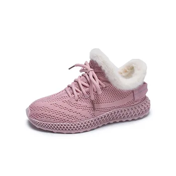 

Women boots winter flying woven sports shoes women new ins super fire pink plus velvet casual warm shoes zapatos de mujer