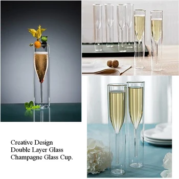 

Nordic Romantic Wedding Champagne Glasses Charms Double Wall Tulip Flutes Cocktail Party Sweet Sparkling Wine Drinking Glass Cup