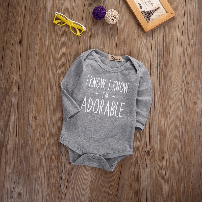 Focusnorm/осеннее боди с надписью для новорожденных мальчиков и девочек; хлопковый серый комбинезон; одежда с длинными рукавами