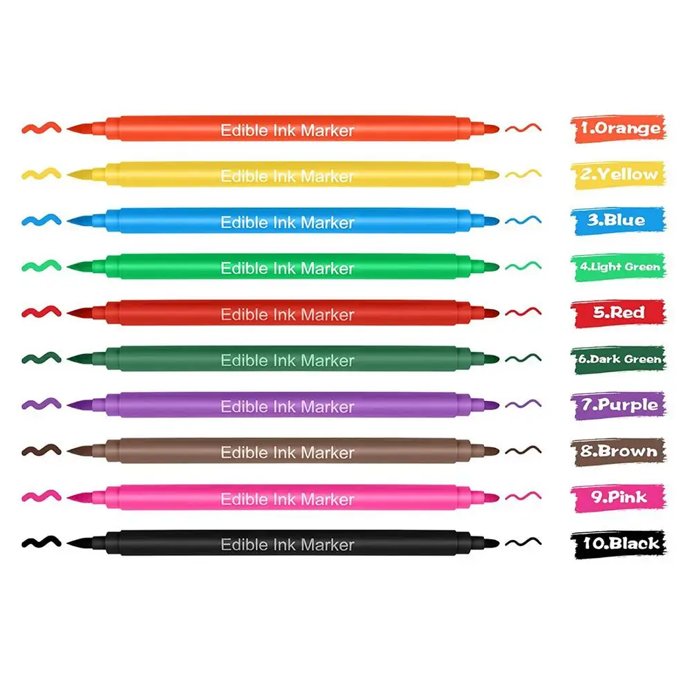10 Pcs DIY Edible Pigment Pen Food Drawer Color Pencils Markers Cake Biscuit Cookie Painting Decorating Tool Bake Accessories