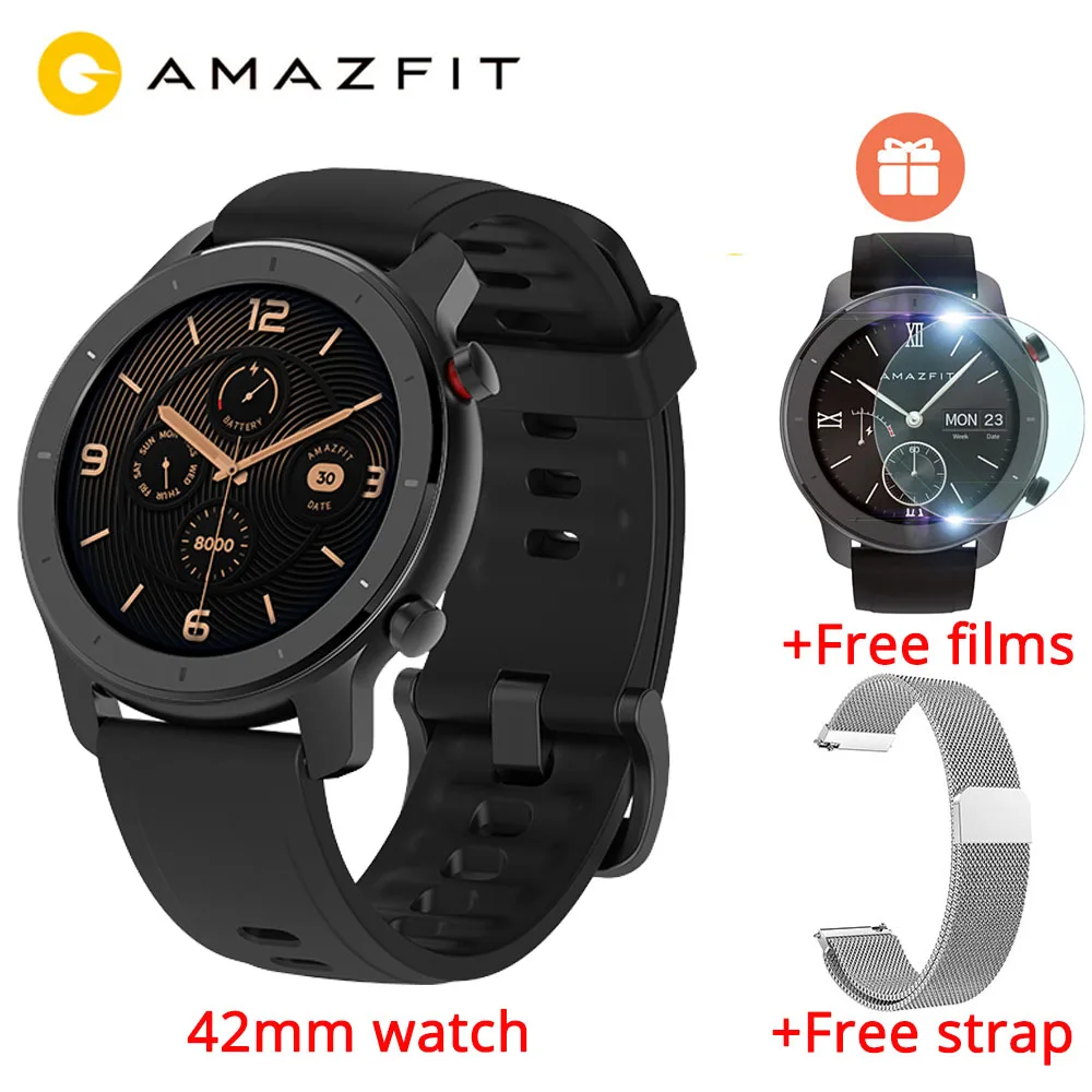 black 42mm N silver Huami, AMAZFIT GTR, 42 мм, Смарт-часы, 5 АТМ, водонепроницаемые часы, 1,2 дюймов, AMOLED, gps+ ГЛОНАСС, мужские Смарт-часы, 12 дней, срок службы батареи - Цвет: black 42mm N silver