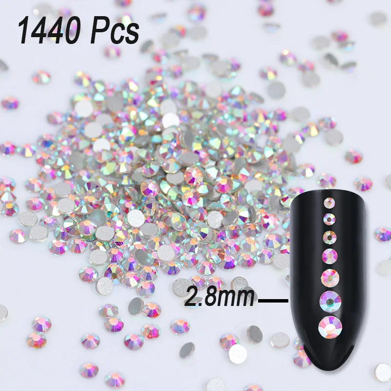 2.8mm 1440Pcs Разноцветные стразы, прозрачные, AB, без горячей фиксации, с плоской задней частью, смешанные размеры, Кристальные, неправильные, бусины для маникюра, для ногтей, 3D, для украшения ногтей - Цвет: 2.8mm 1440Pcs