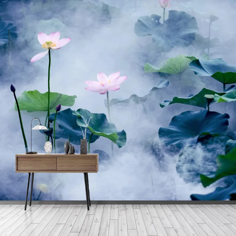 

Drop Shipping Custom 3D Wall Murals Wallpaper New Chinese Style Lotus Flower Ink Painting Study Background Wall Painting Canvas