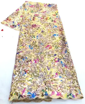 

2020 Latest Gold Yellow French net Laces with velvet lace fabric Fabric High Quality Tulle African Laces Fabric Nigerian Wedding
