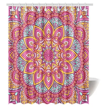 

Mandala Decor Shower Curtain, Traditional Mystical Oriental Mandala Yantra Inspired Sacred Geometry Pattern Fabric Bathroom