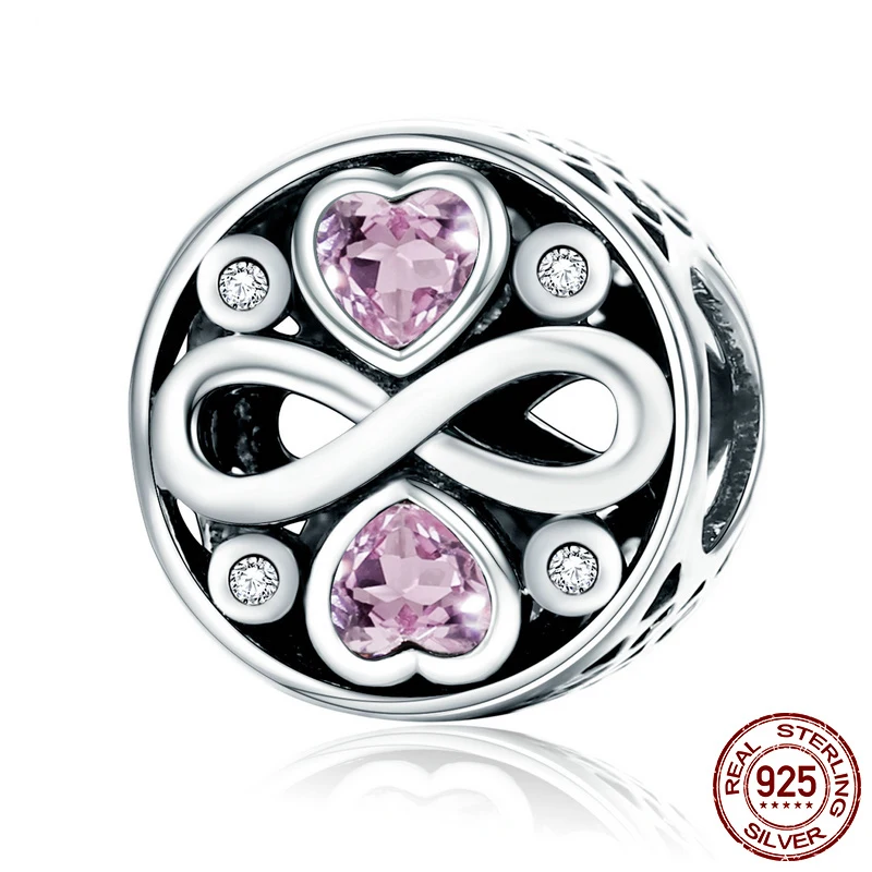 

Genuine 925 Sterling Silver Beads Infinity Love Pink Heart Crystal Charms fit Original Pandora Bracelets Women DIY Jewelry