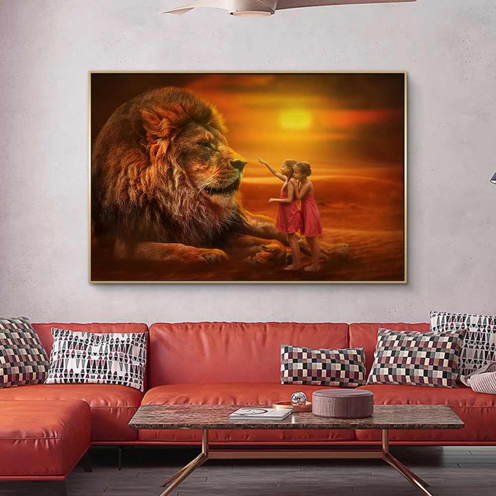 Близнецы со львами в африканском стиле Арт холст настенные картины