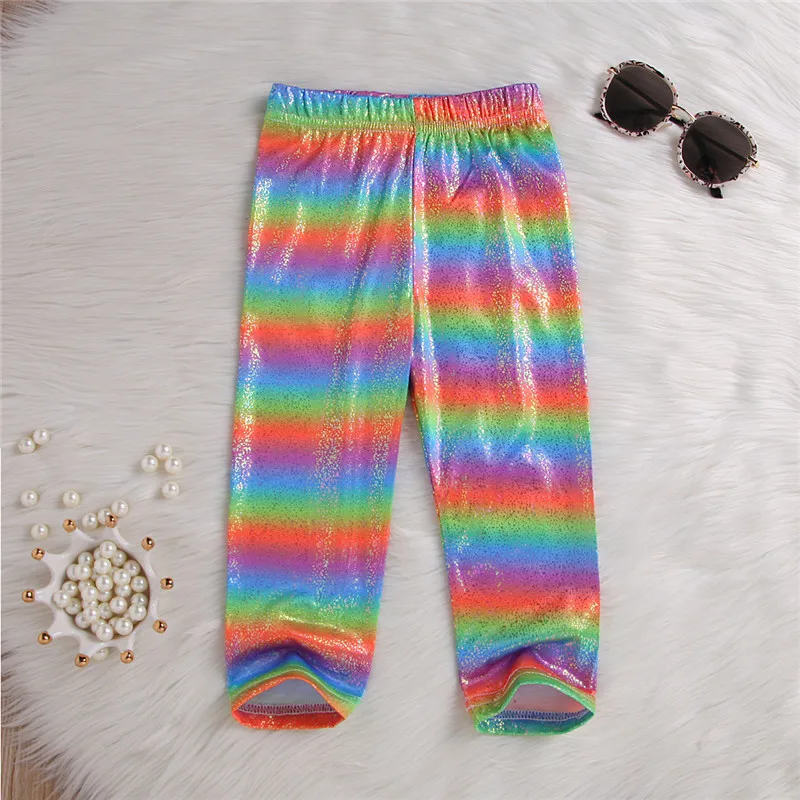 CANIS children's long pants kids girls striped rainbow printed pants casual outfits children cotton blended blink clothes