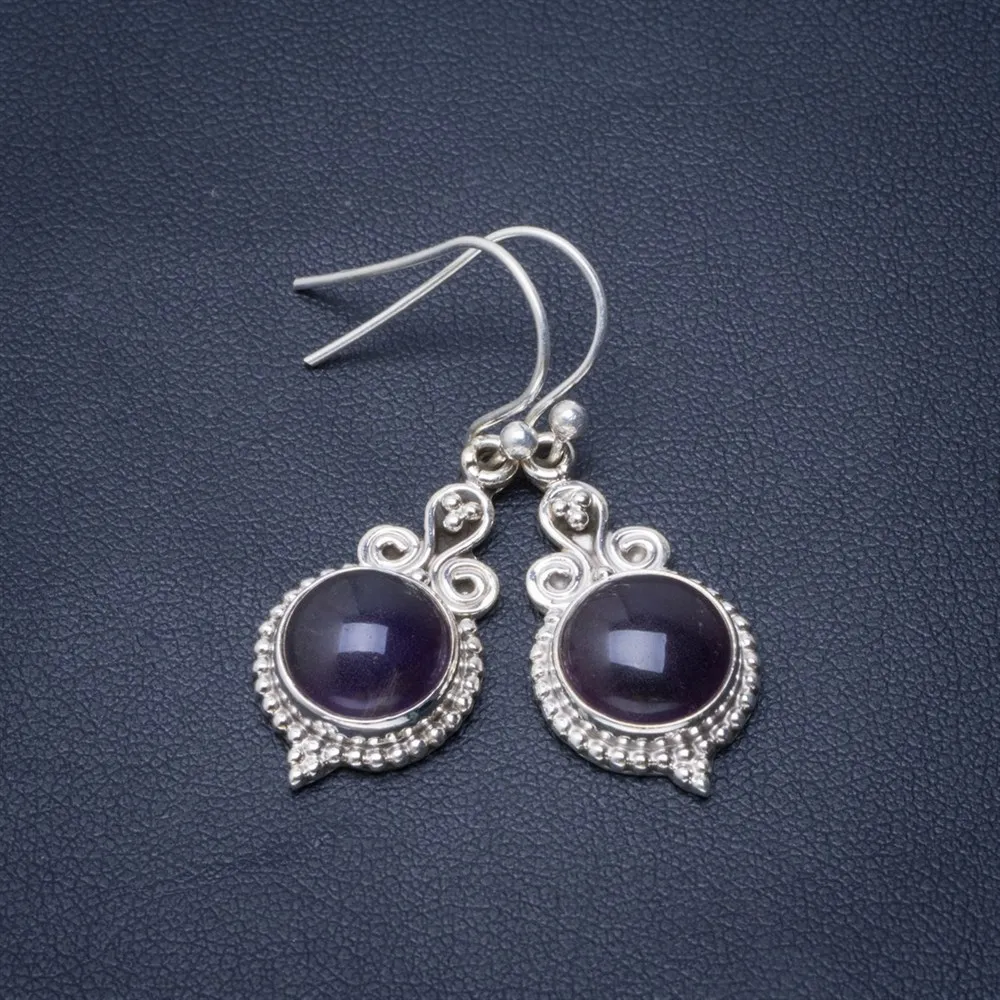 

Natural Amethyst Handmade Unique 925 Sterling Silver Earrings 1.5" B2133