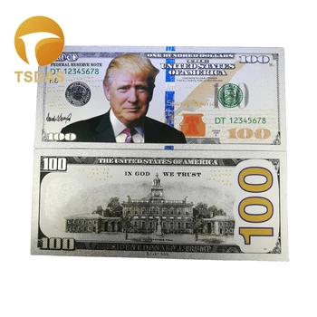 

10Pcs/Lot Silver Plated American Banknotes 100 Dollar Banknote Trump Silver Plated For Gifts