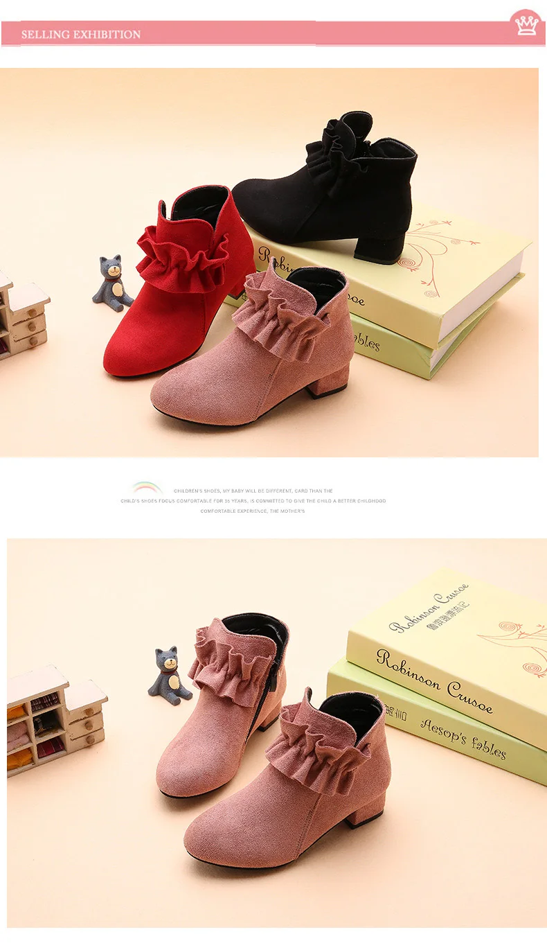 Новая мода; Тайвань XIA Yu yao Демисезонный детская Обувь на высоком каблуке сапоги "Принцесса" теплые ботинки для девушек Детская обувь C905