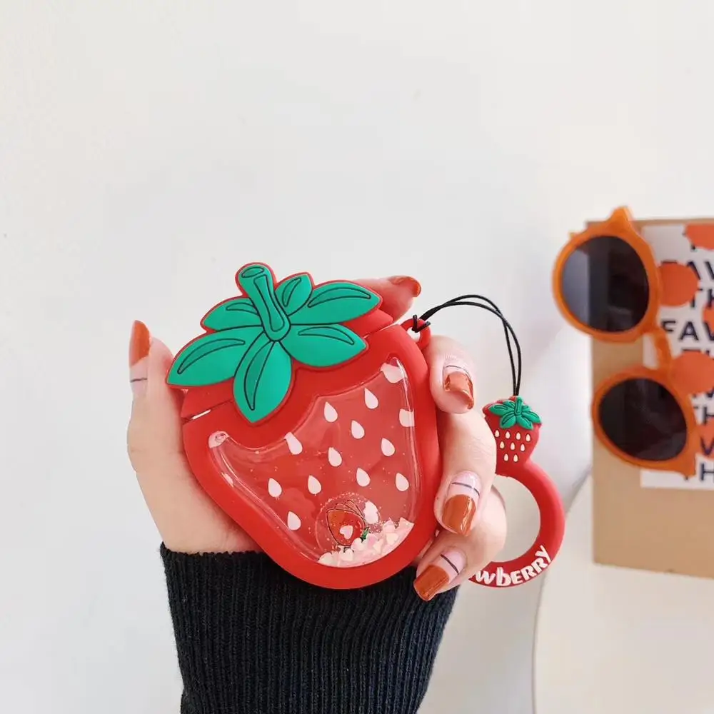 Для AirPods случае 3D мультяшный наушник чехол для Apple Airpods 2 забавные интимные аксессуары защитную крышку с палец кольцо ремень - Цвет: Liquid Strawberry