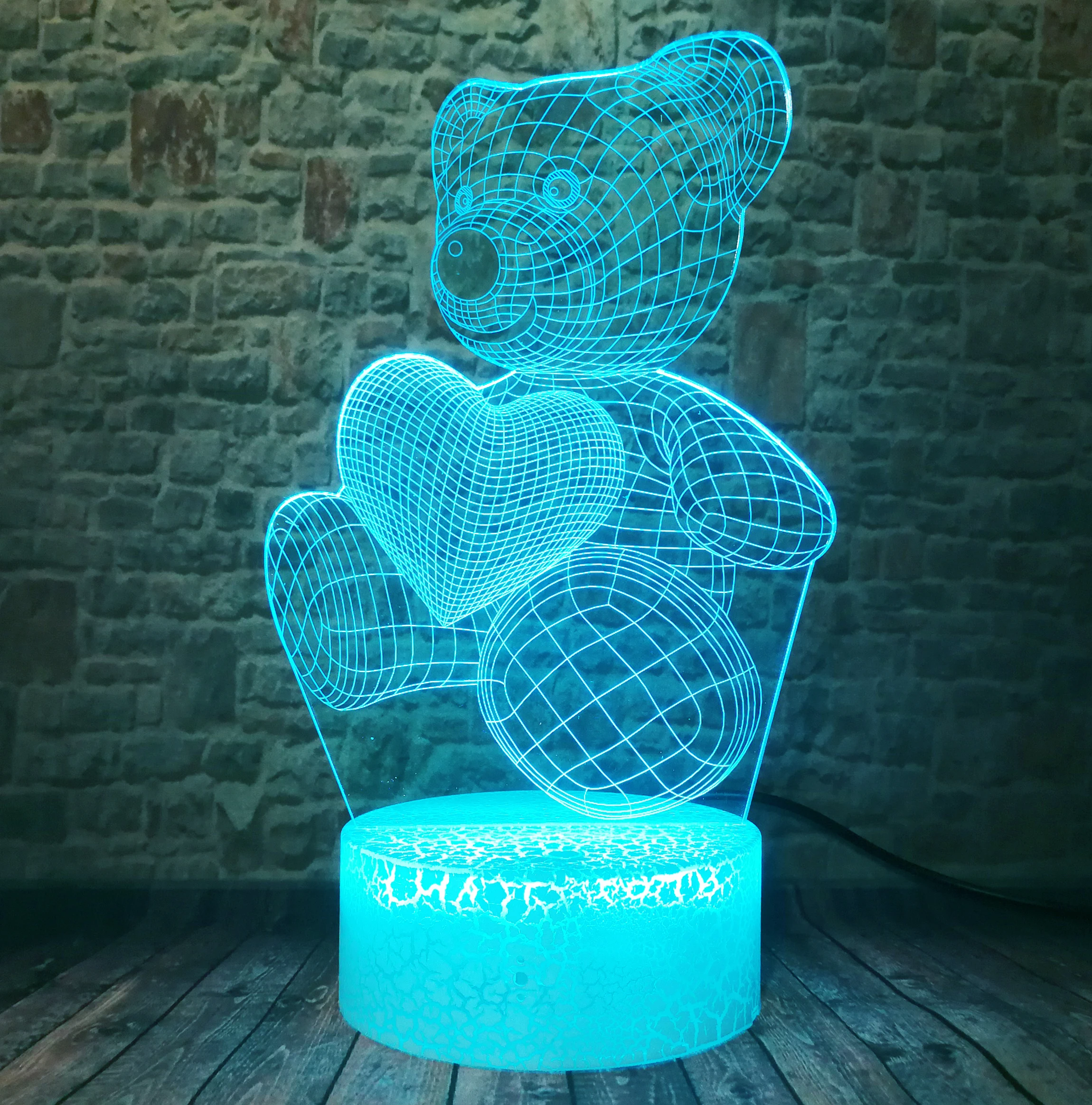 Светодиодный ночник с 3D мишкой Оптическая иллюзия умное сенсорное управление 7