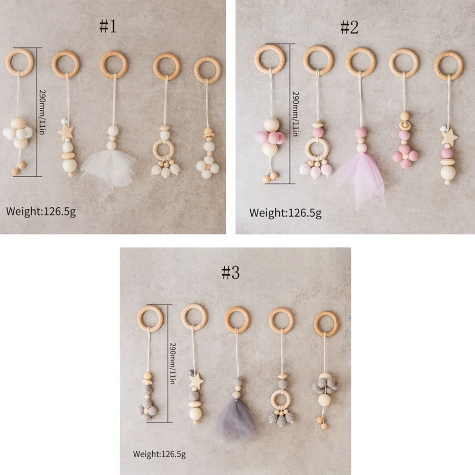 Baby Stroller Pendant Bed Bell Hanging Soother Play Gym Toys Wooden Baby Rattle Teething Teether Set Chew Toy 5pc/set baby rattle toys