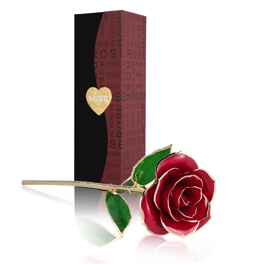 Amour pour toujours longue tige feuille d'or garniture fleur Rose rouge,  meilleur cadeau pour la saint valentin, fête des mères, anniversaire,  cadeau d'anniversaire | AliExpress