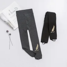 Дизайн в Корейском стиле детские леггинсы с начесом и толстые утепленные брюки шаговый двигатель с принтом перьев для девочек из бисера для нанесения покрытий для больших мальчиков цельный Tro