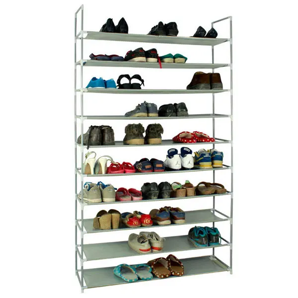 

100cm Ultra Large Capacity 10 Layers Non-woven Fabrics Steel Shoe Rack Gray