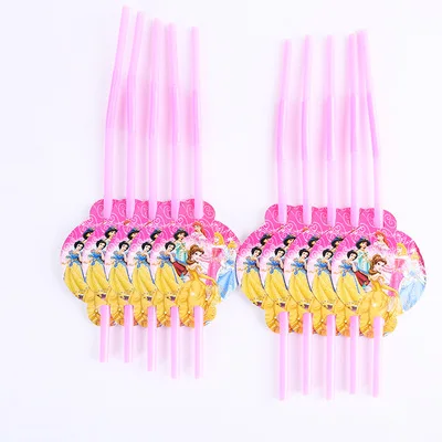 Disney Princess one years old birthday party Disposable tableware decor banner Cake stand decoration birthday party supplies straw-10pcs
