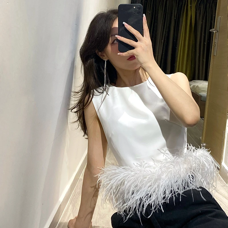 【新品未使用】FEATHER RIBBON NOSLEEVE TOPS FEATHER RIBBON NOSLEEVE TOPS - メルカリ
