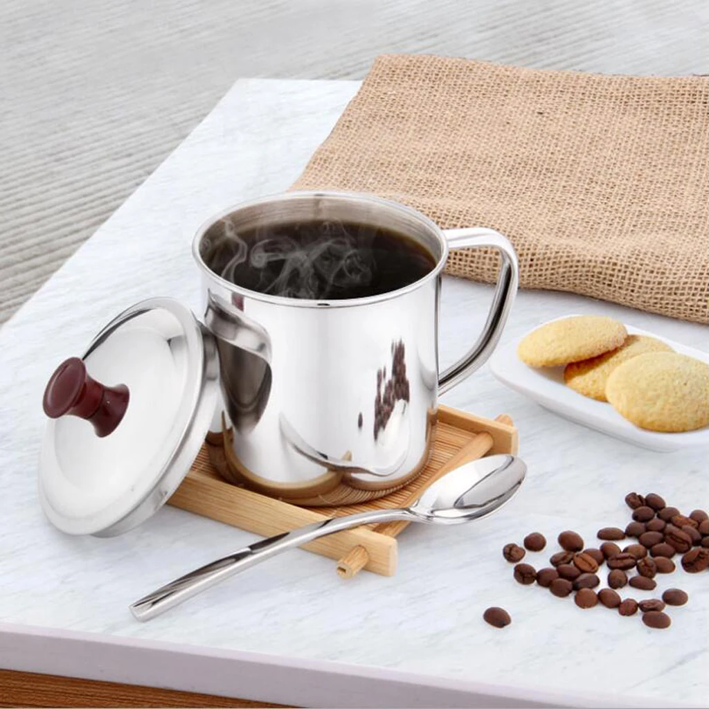 Metal Drinkwware Stainless Steel Cup for Beer Coffee Tea 12cm with cover Camping Backpacking Traveling Hiking