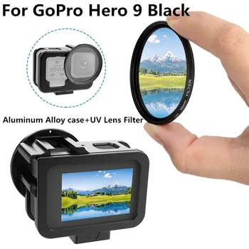 

For GoPro Hero 9 Black Thin Housing Shell CNC Aluminum Alloy Protective Case with Insurance Frame & 52mm UV Lens (Black)