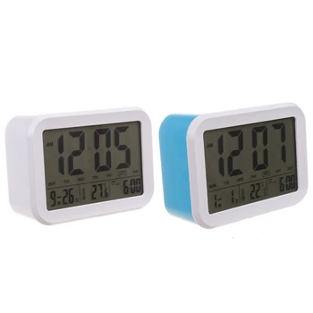 

2x Digital Alarm Clock,Talking Clock with 3 Alarms 7 Sounds Optional Weekday Alarm, ligent Noctilucent (Blue&White)