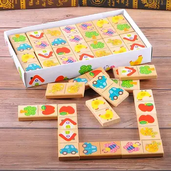 

28Pcs/Set Wooden Fruit Car Pairing Domino Puzzle Blocks Children Educational Toy Kid Gift Child Pairing Game Intelligent Toys