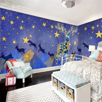 

milofi custom large wallpaper mural hand-painted watercolor starry elk children's room background wallpaper mural