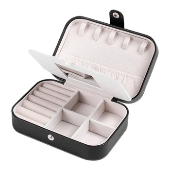 

Portable Travel Jewelry Box Three Layers with Mirror Compact Jewelry Storage Box Storage Earring Ring Bag Necklace Display Box (