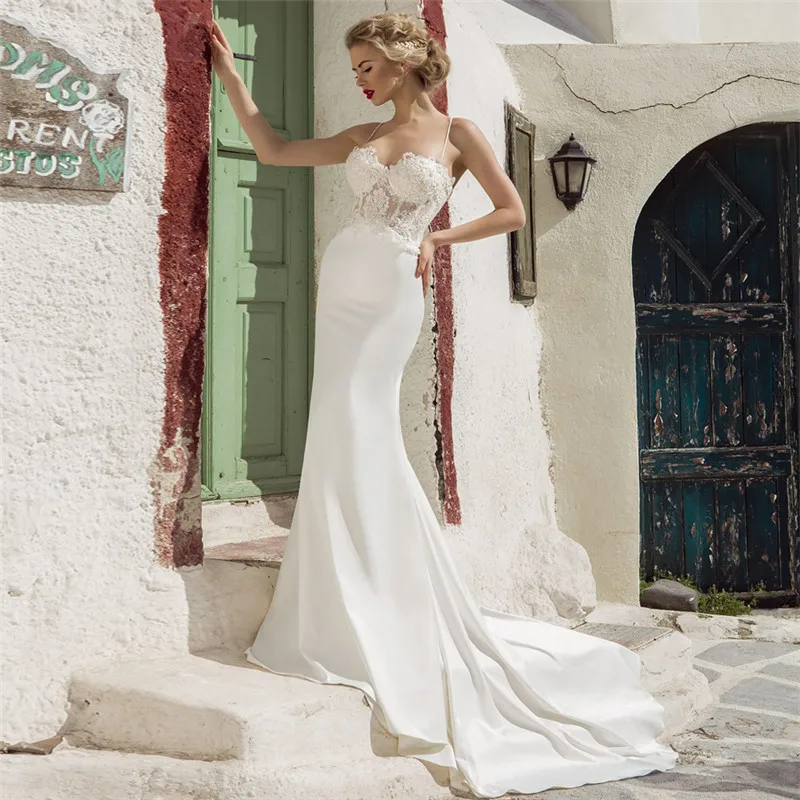 

Sexy Spaghetti Strips Mermaid Wedding Dress Bridal Dresses Lace Up Corset Simple Beach Robe De Mariage Sexy 2020