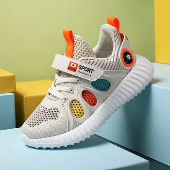 

New Arrival Teenager Shoe for Boy Black Kids Walking Shoe Mesh Breathable Boys School Trainers Hook & Loop Children Running Shoe