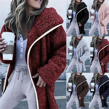 

M-3XL Women Autumn Winter Solid Color Long Sleeve Faux Fleece Loose Warm Jacket Coat Loose Outerwear Female Streetwear