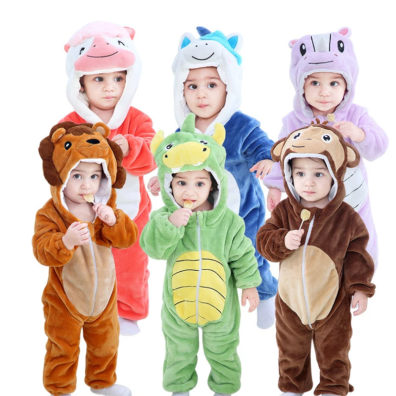 

2019 Baby Rompers Cute Cartoon Flannel Novelty Panda Cotton Baby Boys Girls Animal Rompers Stitch Baby's Sets kigurumi New born