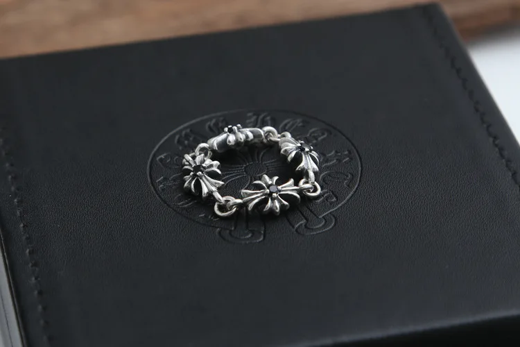 S925 sterling silver ring personality fashion classic jewelry punk style cross zircon retro opening lovers model new gift