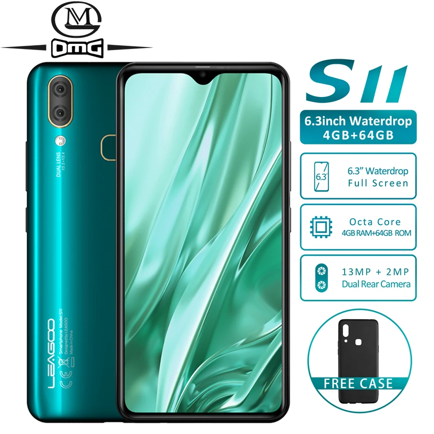 

LEAGOO S11 Android 9.0 64GB ROM Mobile Phone 6.3" Waterdrop Display Helio P22 Octa Core phones 13MP Fingerprint 4G Smartphone