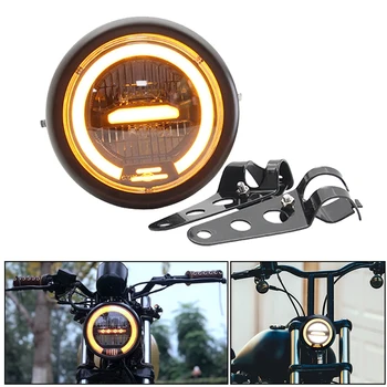

12V 6.8inch Cafe Racer Vintage Motorcycle LED head light lamp Distance Light Motorcycle Headlight DRL Halo Ring+Bracket