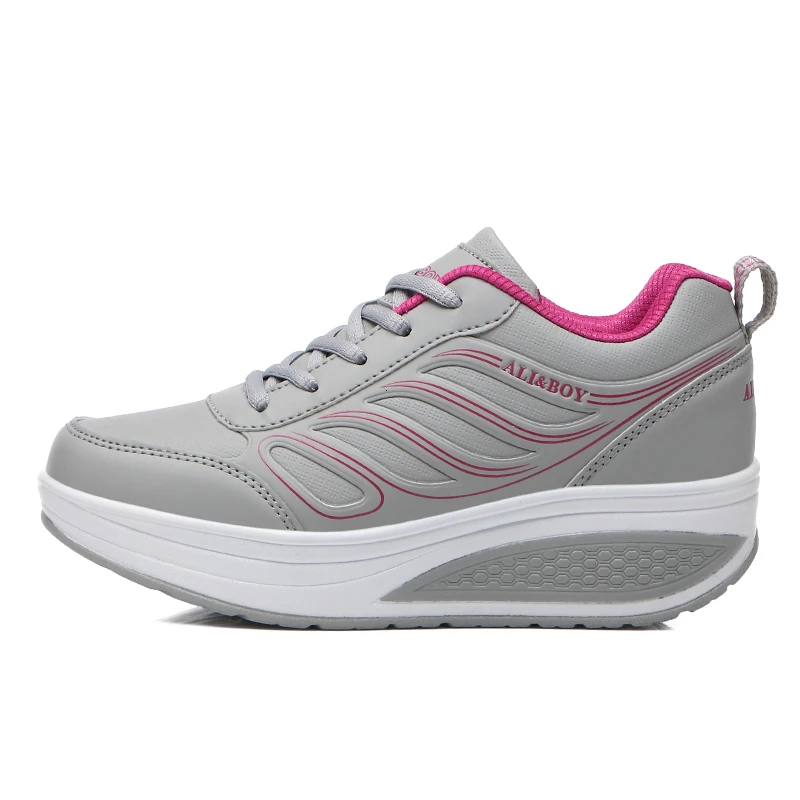 gray women shoes Обувь на платформе 5 см, визуально увеличивающая рост; женские кроссовки на танкетке; кожаная обувь; мягкая обувь в форме тела; амортизирующая обувь для прыжков - Цвет: gray women shoes