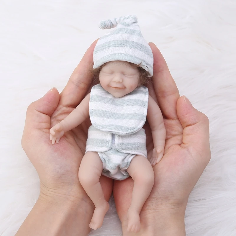 15cm Reborn Doll Lifelike Real Soft Touch Reborn Baby Girl Doll Handmade Silicone Simulation Doll with Rooted Hair for Girls Boy