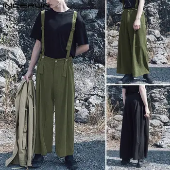 

INCERUN Fashion Men Overalls Joggers Bib Pants Button Loose Solid Harajuku Jumpsuit 2020 Casual Wide Leg Trousers Men Streetwear